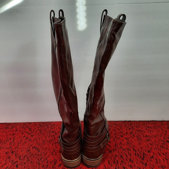 Journee Collection Women's Brown Studded Ankle Strap Tall Riding Boots Size 9 - Picture 3 of 11